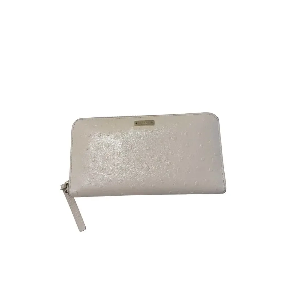 Kate Spade New York Large Continental Wallet Cream Leather Ostrich Embossed